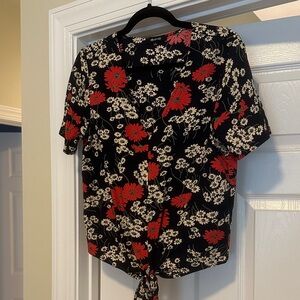 Madewell Black and Red Floral Blouse